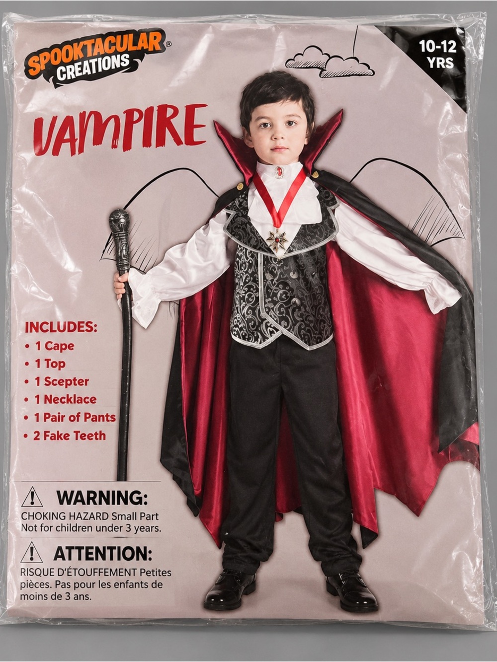Spooktacular Creations Boys Gothic Vampire Costume (Size 10-12 YRS)-New